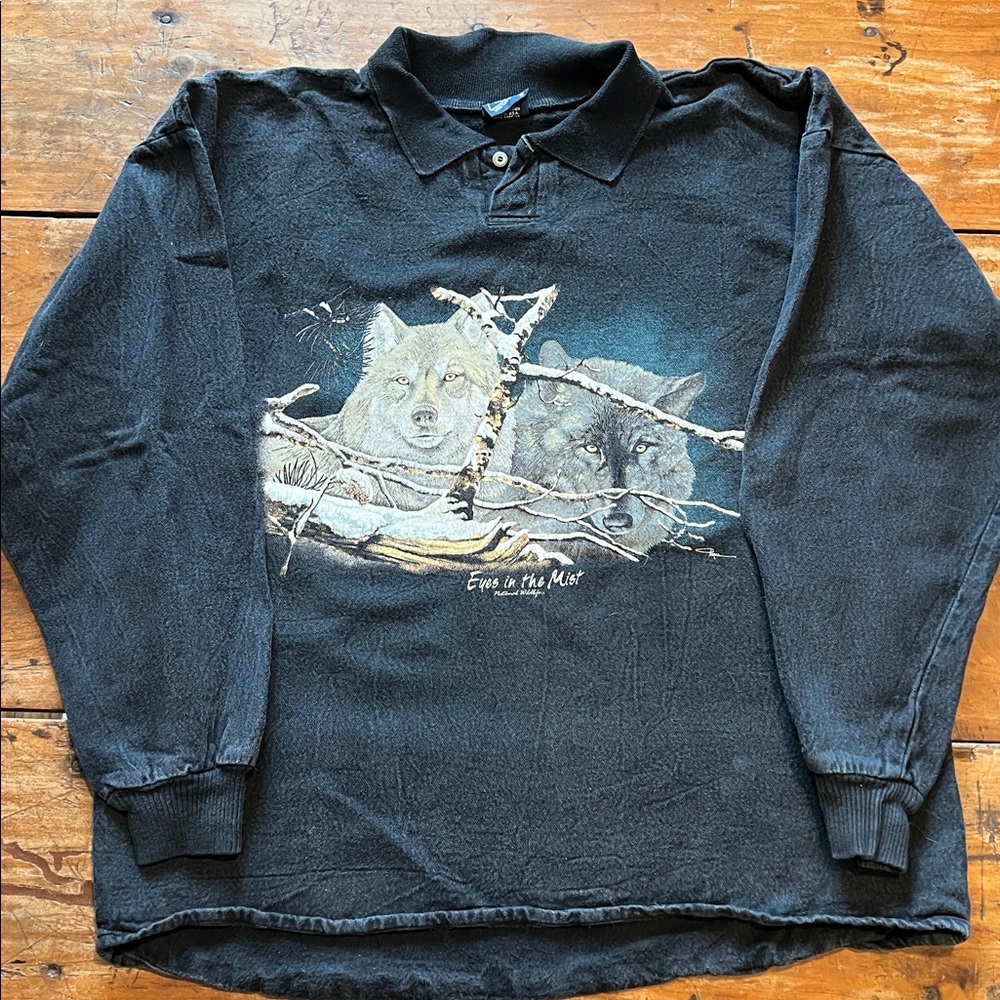 Wek The World Gray Wolf Graphic Women’s Long Sleeve Jean Shirt - Size XL